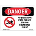 Signmission OSHA Danger Sign, 7" Height, 10" Wide, Aluminum, No Swimming Pool Closed Chemicals In Use, Landscape OS-DS-A-710-L-1627